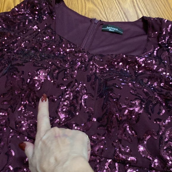 R&M Richards women’s sweetheart sequins evening gown long sleeve burgundy 14W - Picture 16 of 16